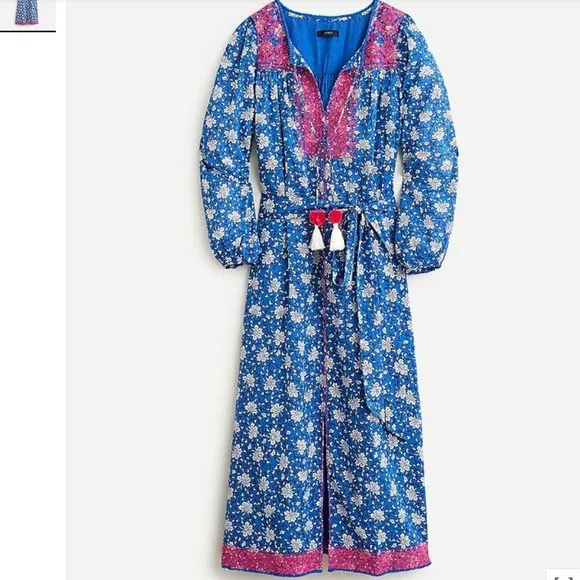 NWT J Crew Dress Boho Belted Tunic Dress in Night Sky block print XS AP194 - Picture 1 of 8